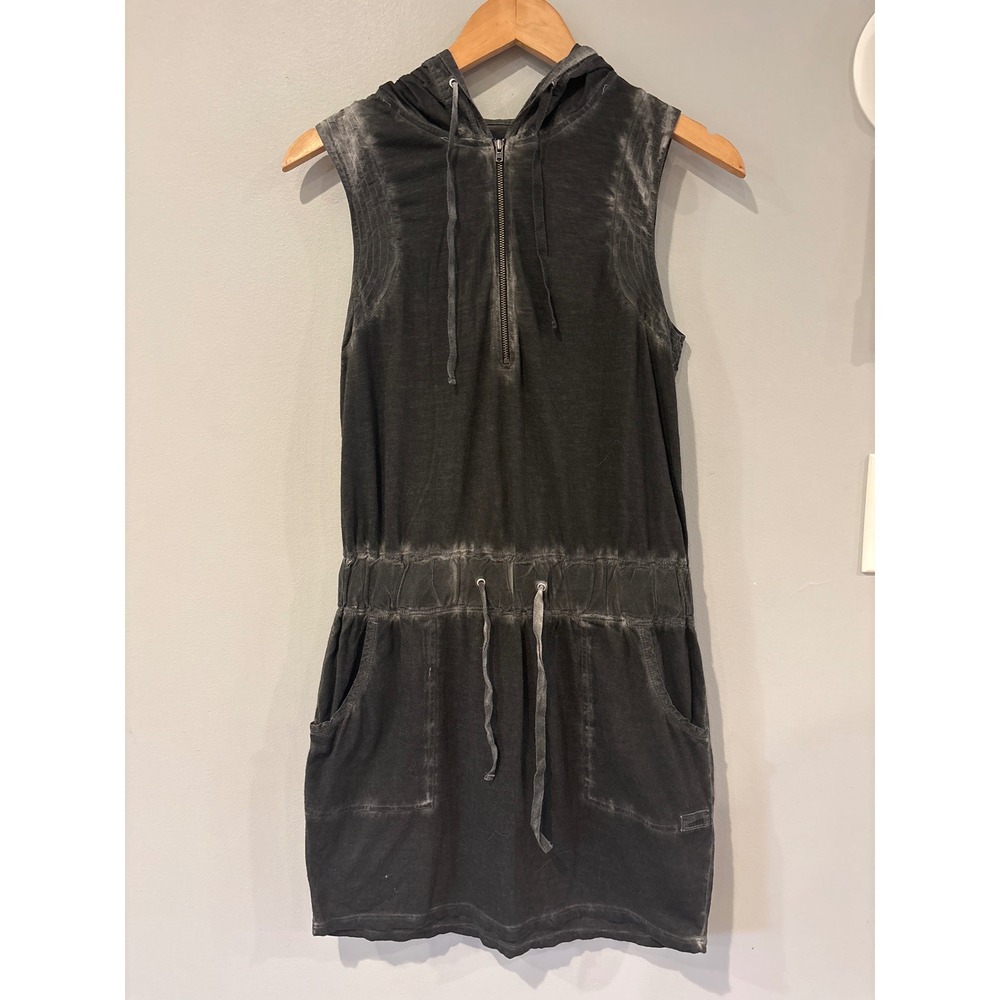 GUESS Los Angeles Womens Acid Wash Sleeveless Hoodie Mini Dress Grey Small